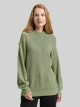 TOM TAILOR Damen Gerippter Pullover mit Stehkragen, grün, Uni – Bild 4