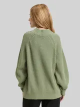 TOM TAILOR Damen Gerippter Pullover mit Stehkragen, grün, Uni – Bild 5