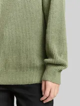 TOM TAILOR Damen Gerippter Pullover mit Stehkragen, grün, Uni – Bild 6
