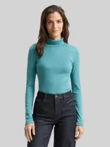 TOM TAILOR Damen Langarmshirt mit Rollkragen, blau, Uni – Bild 4