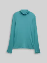 TOM TAILOR Damen Langarmshirt mit Rollkragen, blau, Uni – Bild 3