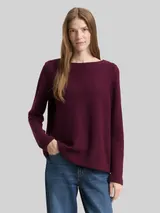 TOM TAILOR Damen Soft-Touch Sweatshirt mit Knopf-Details, rot, Meliert – Bild 4