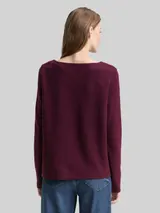 TOM TAILOR Damen Soft-Touch Sweatshirt mit Knopf-Details, rot, Meliert – Bild 5