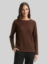 TOM TAILOR Damen Soft-Touch Sweatshirt mit Knopf-Details, braun, Meliert – Bild 4