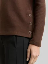TOM TAILOR Damen Soft-Touch Sweatshirt mit Knopf-Details, braun, Meliert – Bild 6