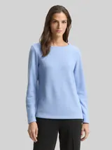 TOM TAILOR Damen Soft-Touch Sweatshirt mit Knopf-Details, blau, Meliert – Bild 4