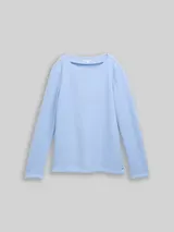 TOM TAILOR Damen Soft-Touch Sweatshirt mit Knopf-Details, blau, Meliert – Bild 3