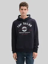 TOM TAILOR Herren Hoodie Sweatshirt mit Logo-Print, blau, Uni – Bild 4