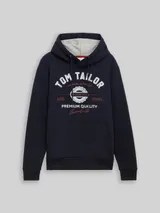 TOM TAILOR Herren Hoodie Sweatshirt mit Logo-Print, blau, Uni – Bild 3
