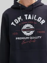 TOM TAILOR Herren Hoodie Sweatshirt mit Logo-Print, blau, Uni – Bild 6