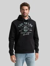 TOM TAILOR Herren Hoodie Sweatshirt mit Logo-Print, schwarz, Uni – Bild 4