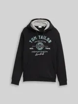 TOM TAILOR Herren Hoodie Sweatshirt mit Logo-Print, schwarz, Uni – Bild 3