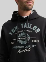 TOM TAILOR Herren Hoodie Sweatshirt mit Logo-Print, schwarz, Uni – Bild 6