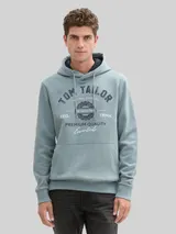 TOM TAILOR Herren Hoodie Sweatshirt mit Logo-Print, grün, Uni – Bild 4