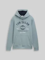 TOM TAILOR Herren Hoodie Sweatshirt mit Logo-Print, grün, Uni – Bild 3