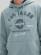 TOM TAILOR Herren Hoodie Sweatshirt mit Logo-Print, grün, Uni – Bild 6