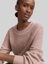 TOM TAILOR DENIM Damen Strickpullover mit leichten Ballonärmeln, rosa, Meliert – Bild 6