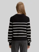 TOM TAILOR DENIM Damen Strickpullover mit leichten Ballonärmeln, schwarz, Gestreift – Bild 5