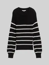TOM TAILOR DENIM Damen Strickpullover mit leichten Ballonärmeln, schwarz, Gestreift – Bild 3
