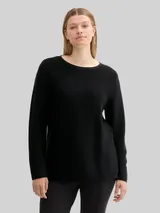 TOM TAILOR Damen Plus Size - Strickpullover aus Bio-Baumwolle, schwarz, Uni – Bild 4