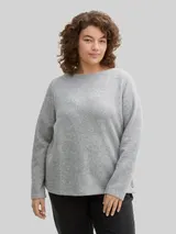 TOM TAILOR Damen Plus Size - Soft-Touch Sweatshirt mit Knopfdetails, grau, Meliert – Bild 4