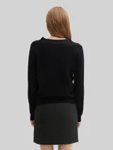 TOM TAILOR Damen Strickpullover aus Federgarn, schwarz, Uni – Bild 5