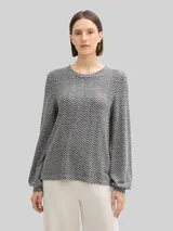 TOM TAILOR Damen Langarmshirt mit Muster, grau, Fischgrät – Bild 4