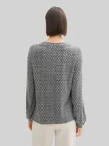 TOM TAILOR Damen Langarmshirt mit Muster, grau, Fischgrät – Bild 5