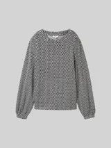 TOM TAILOR Damen Langarmshirt mit Muster, grau, Fischgrät – Bild 3