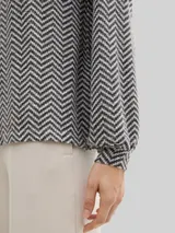 TOM TAILOR Damen Langarmshirt mit Muster, grau, Fischgrät – Bild 6