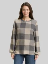 TOM TAILOR Damen Langarmshirt mit Muster, schwarz, Kariert – Bild 4
