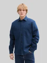 TOM TAILOR DENIM Herren Overshirt aus Jeans-Stoff, blau, Uni – Bild 4