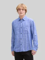 TOM TAILOR DENIM Herren Relaxed Fit Hemd mit Leinenanteil, blau, Gestreift – Bild 4