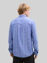 TOM TAILOR DENIM Herren Relaxed Fit Hemd mit Leinenanteil, blau, Gestreift – Bild 5