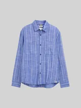 TOM TAILOR DENIM Herren Relaxed Fit Hemd mit Leinenanteil, blau, Gestreift – Bild 3