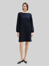 TOM TAILOR Damen Knielanges Kleid mit Struktur, blau, Uni – Bild 4
