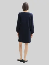 TOM TAILOR Damen Knielanges Kleid mit Struktur, blau, Uni – Bild 5