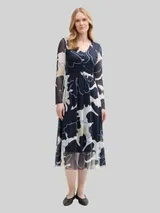 TOM TAILOR Damen Midi-Meshkleid mit Raffungen, blau, Geblümt – Bild 4