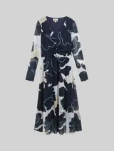 TOM TAILOR Damen Midi-Meshkleid mit Raffungen, blau, Geblümt – Bild 3