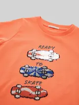 TOM TAILOR Jungen T-Shirt mit Wendepailletten, rot, Uni – Bild 4