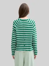 TOM TAILOR DENIM Damen Boxy Fit Langarmshirt mit Knopf-Details, grün, Gestreift – Bild 5