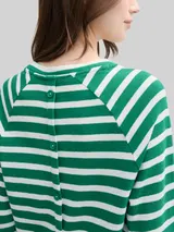 TOM TAILOR DENIM Damen Boxy Fit Langarmshirt mit Knopf-Details, grün, Gestreift – Bild 6
