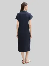 TOM TAILOR DENIM Damen Midi-Kleid mit Stehkragen, blau, Uni – Bild 5