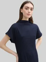 TOM TAILOR DENIM Damen Midi-Kleid mit Stehkragen, blau, Uni – Bild 6