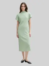 TOM TAILOR DENIM Damen Midi-Kleid mit Stehkragen, grün, Uni – Bild 4