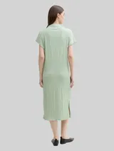 TOM TAILOR DENIM Damen Midi-Kleid mit Stehkragen, grün, Uni – Bild 5