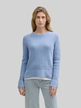 TOM TAILOR Damen Strickpullover mit Schlitz-Details, blau, Uni – Bild 4