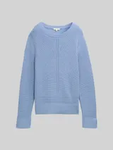 TOM TAILOR Damen Strickpullover mit Schlitz-Details, blau, Uni – Bild 3