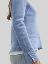TOM TAILOR Damen Strickpullover mit Schlitz-Details, blau, Uni – Bild 6