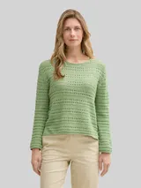TOM TAILOR Damen Strickpullover aus Bio-Baumwolle, grün, Uni – Bild 4